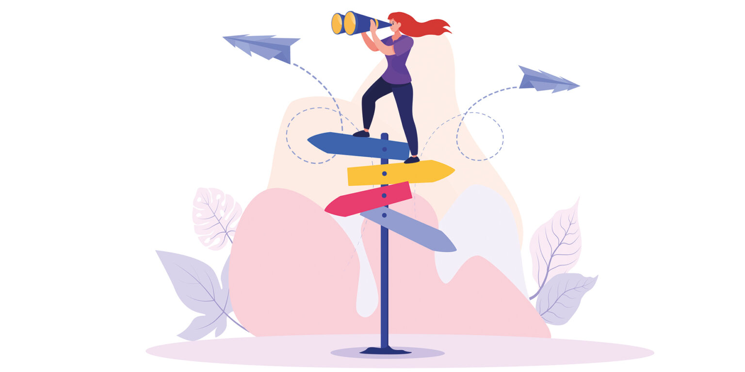 Woman looking in different directions and looking forward