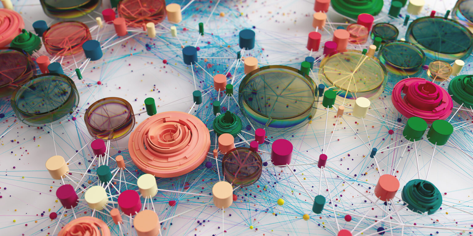 Threads of different colours representing connectivity